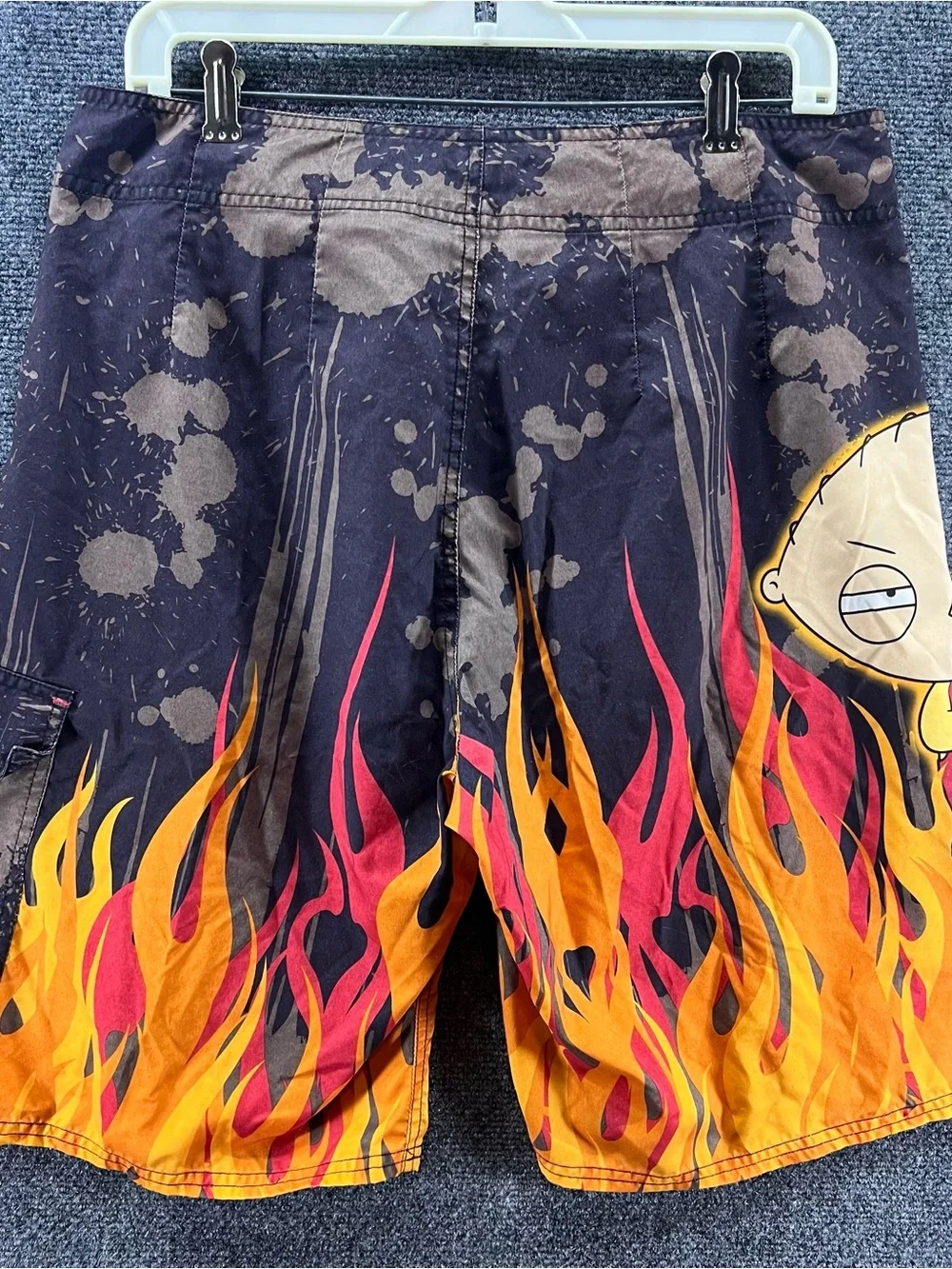 Vtg Family Guy Stewie Men’s Board Shorts Size 32 Fire Flames Retro Beach RARE